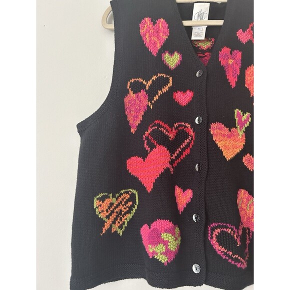 Rare Vintage Fisher Hill Funky Heart Embroidered Knit Sweater Vest Size XL - Picture 3 of 9